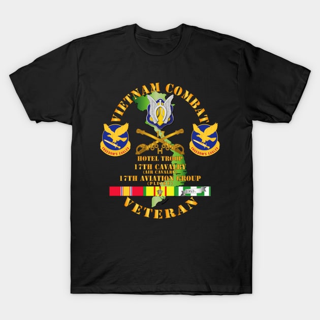 Vietnam Combat Cavalry Vet  w Hotel Troop - 17th Air Cav - 17th Aviation Group DUI w SVC T-Shirt by twix123844